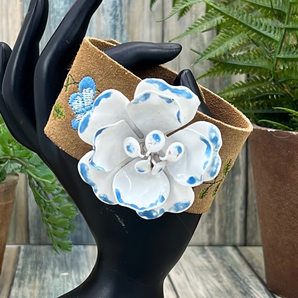 Adorned Crown Artisan Assemblage Embroidered Leat… - image 1